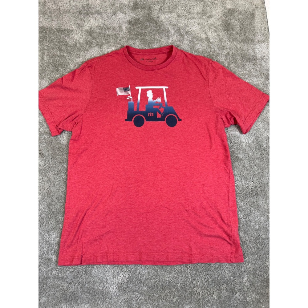 TravisMathew Mens Red Golf Cart American Flag Graphic T-Shirt Large Heathered